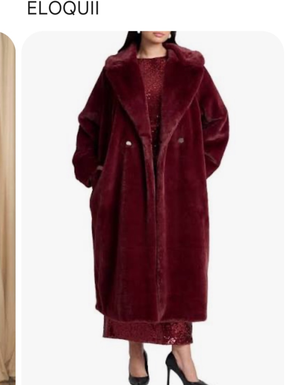 Eloquii Deep Burgundy Plush Faux-Fur Coat